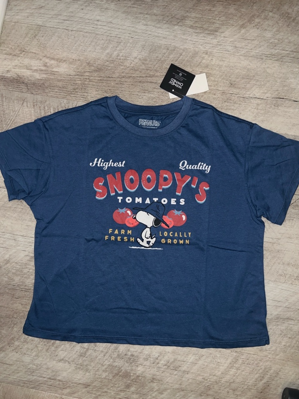 Peanuts Navy Blue Kids Snoopy Tomatoes Graphic Crop Tee